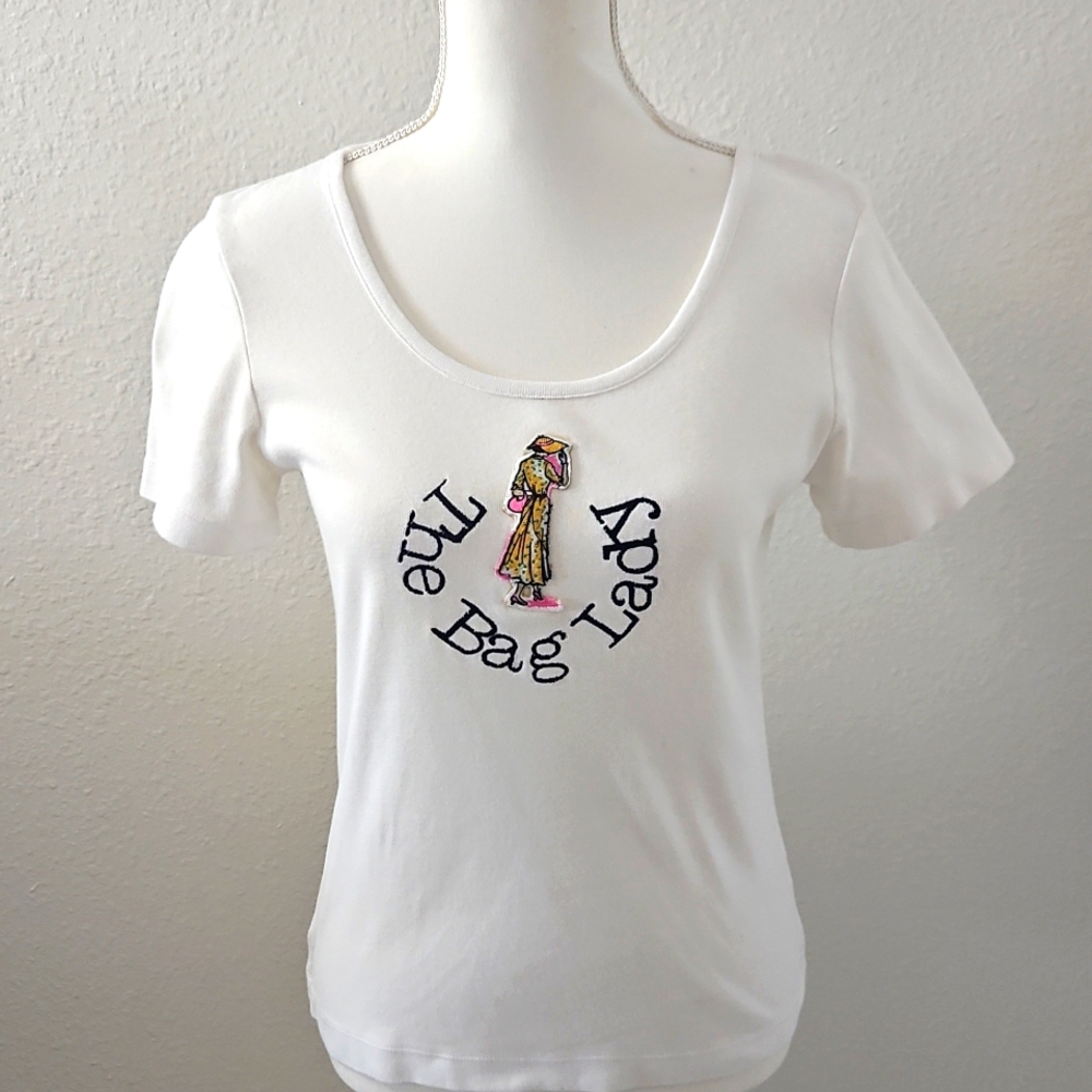 Women's Moda 100% Cotton, White Pullover Top. The Bag Lady